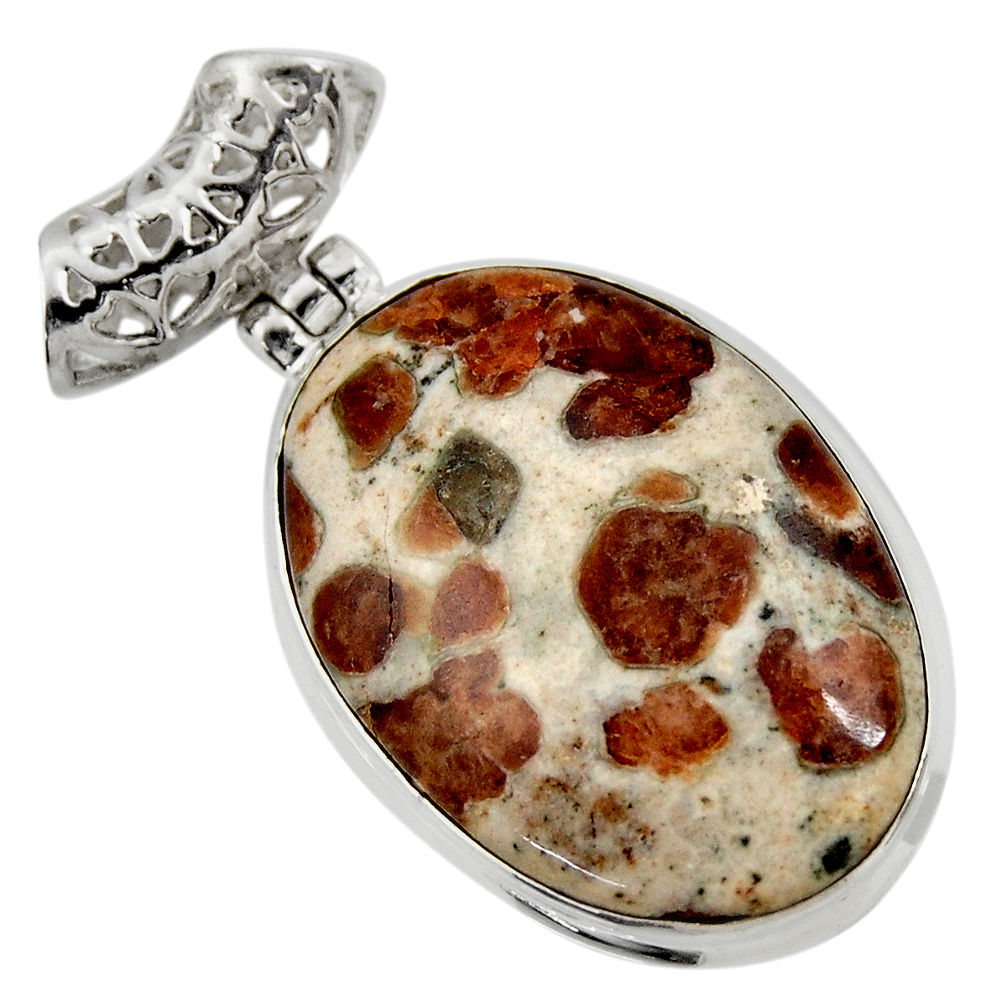 925 silver 24.38cts natural brown garnet in limestone spessartine pendant d41919