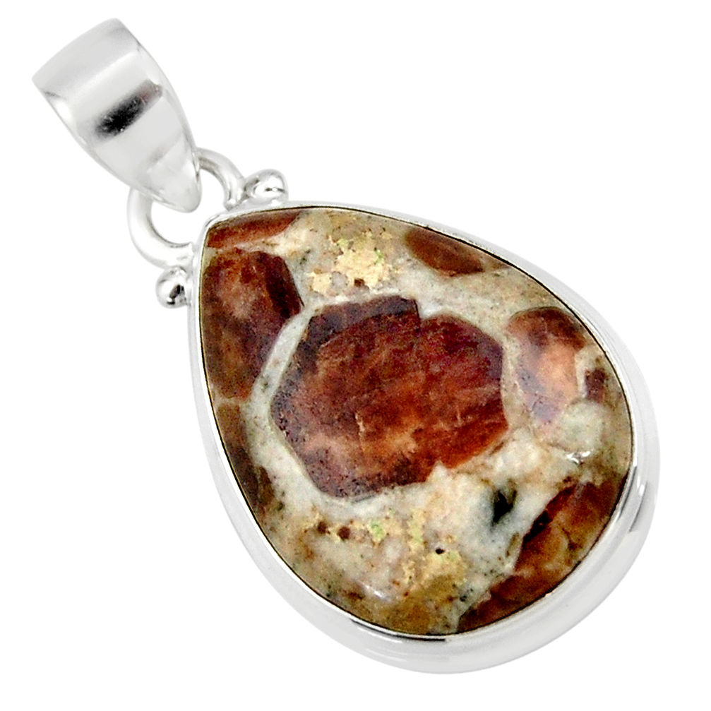 925 silver 14.45cts natural brown garnet in limestone spessartine pendant r46924