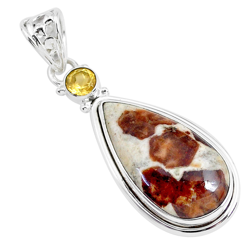 925 silver 17.57cts natural brown garnet in limestone spessartine pendant r94597