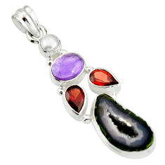 Clearance Sale- 925 silver 14.44cts natural brown geode druzy amethyst garnet pendant r20317