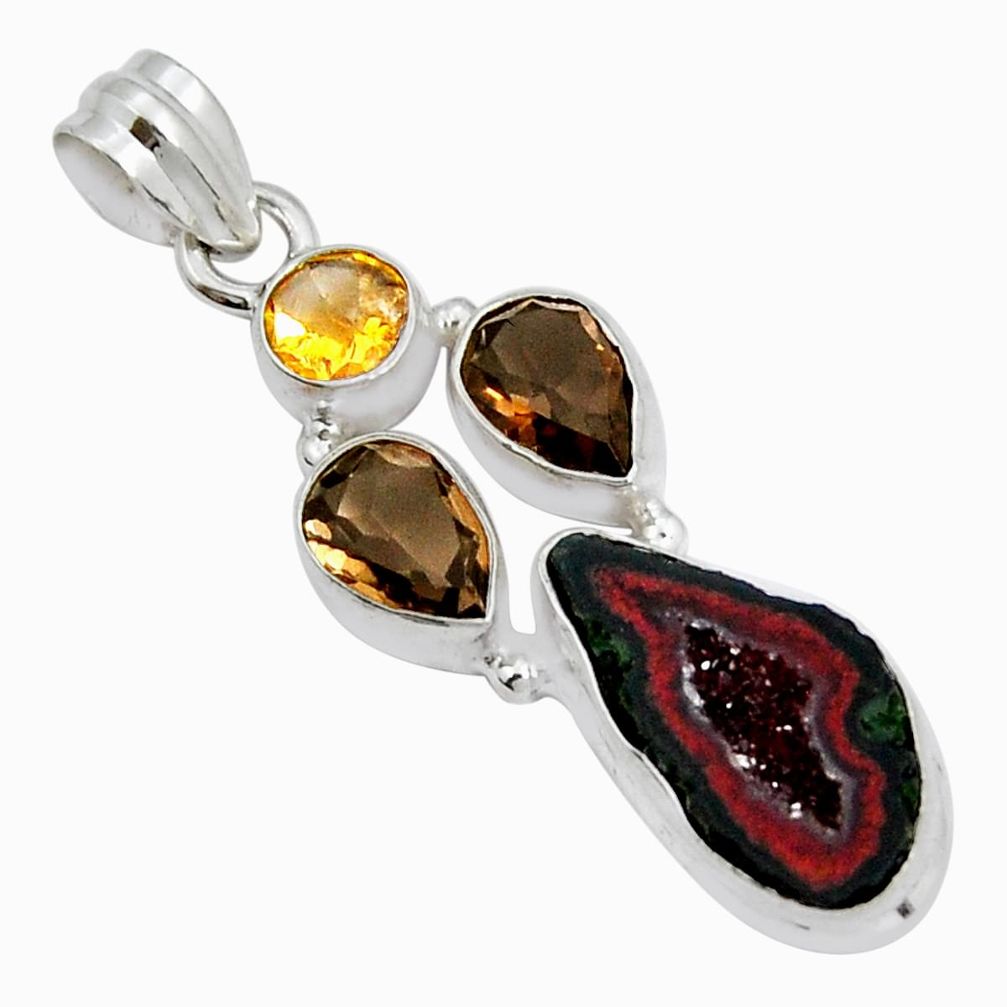 925 silver 11.97cts natural brown geode druzy smoky topaz citrine pendant y5456