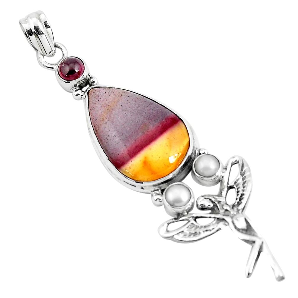 925 silver 18.47cts natural brown mookaite angel wings fairy pendant p49484