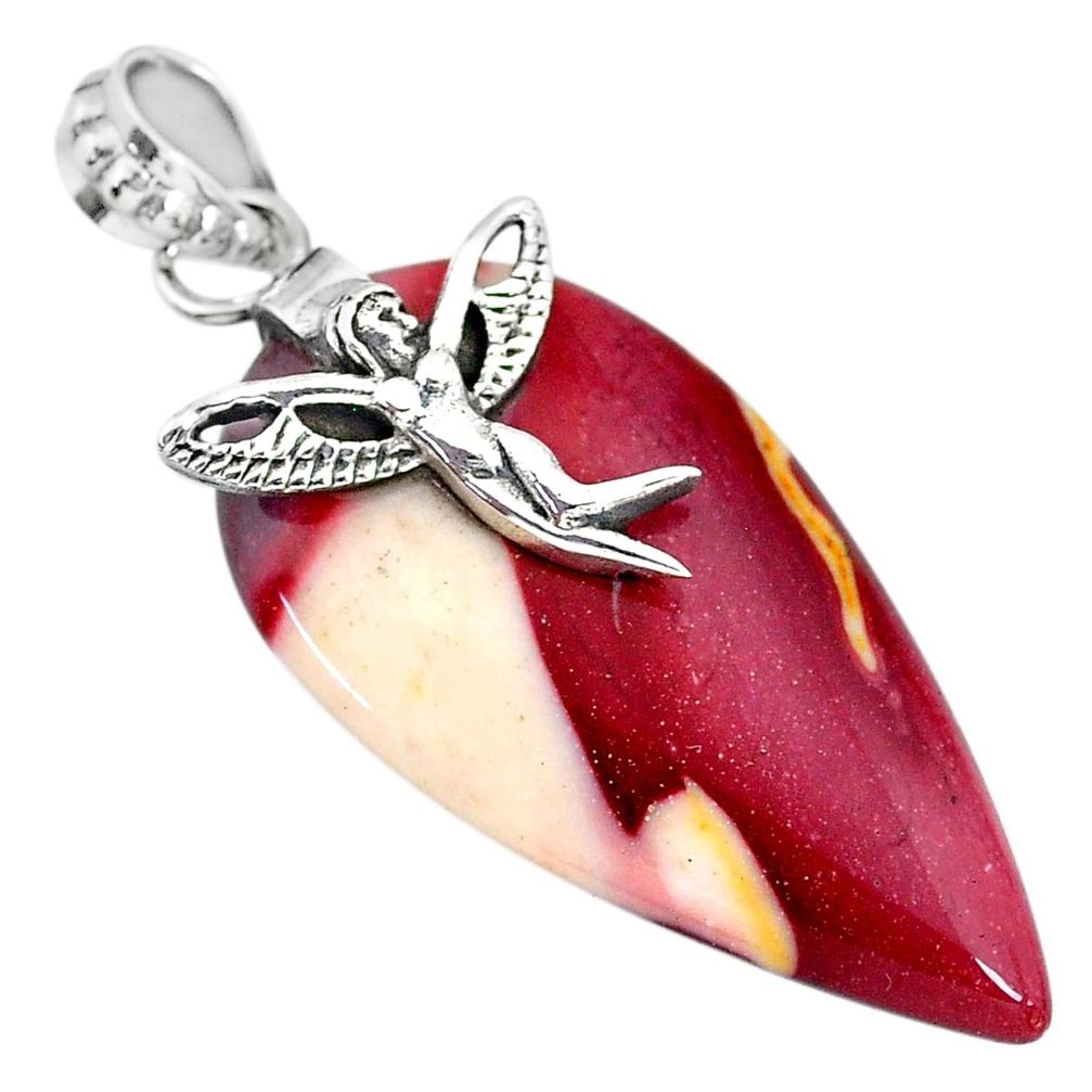 925 silver 23.23cts natural brown mookaite angel wings fairy pendant r91440