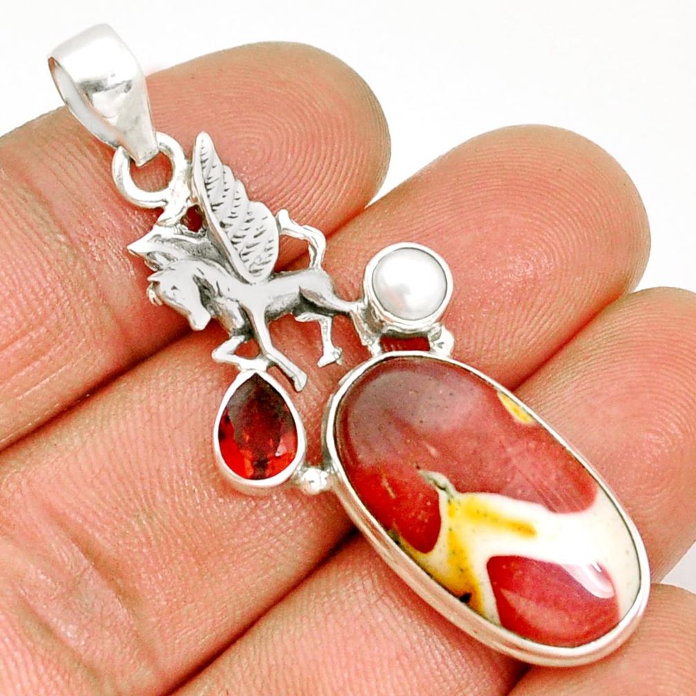 925 silver 16.17cts natural brown mookaite garnet pearl unicorn pendant y2709