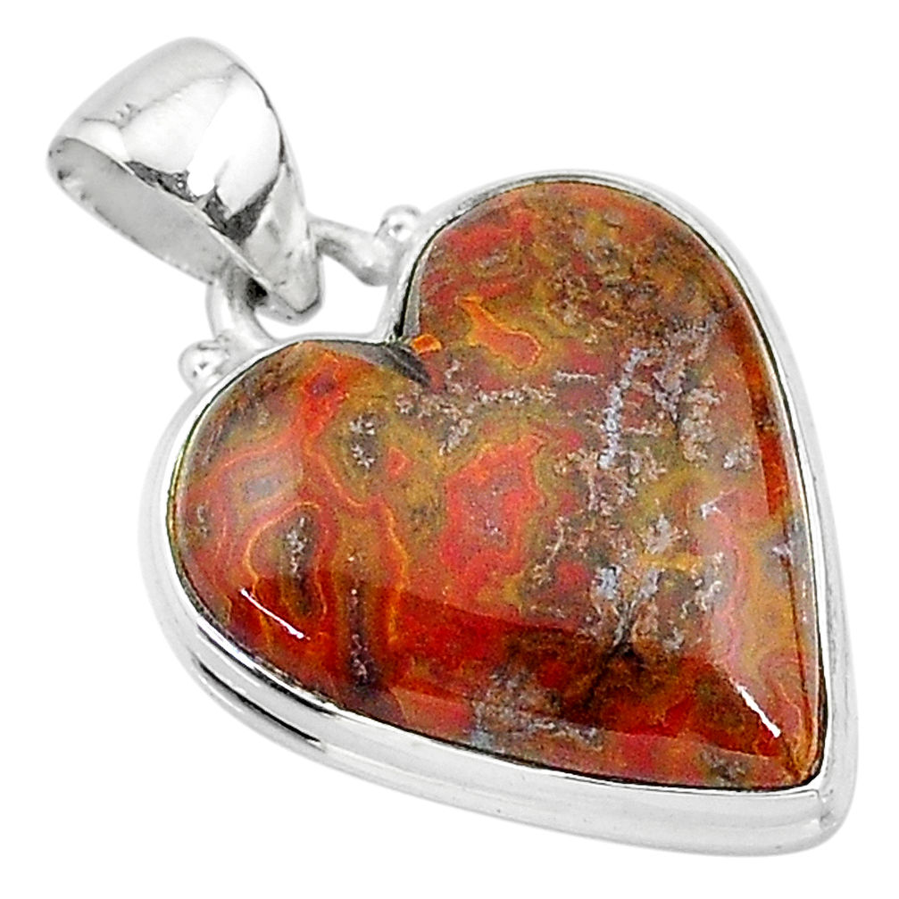 925 silver 15.08cts natural brown moroccan seam agate heart shape pendant t13243