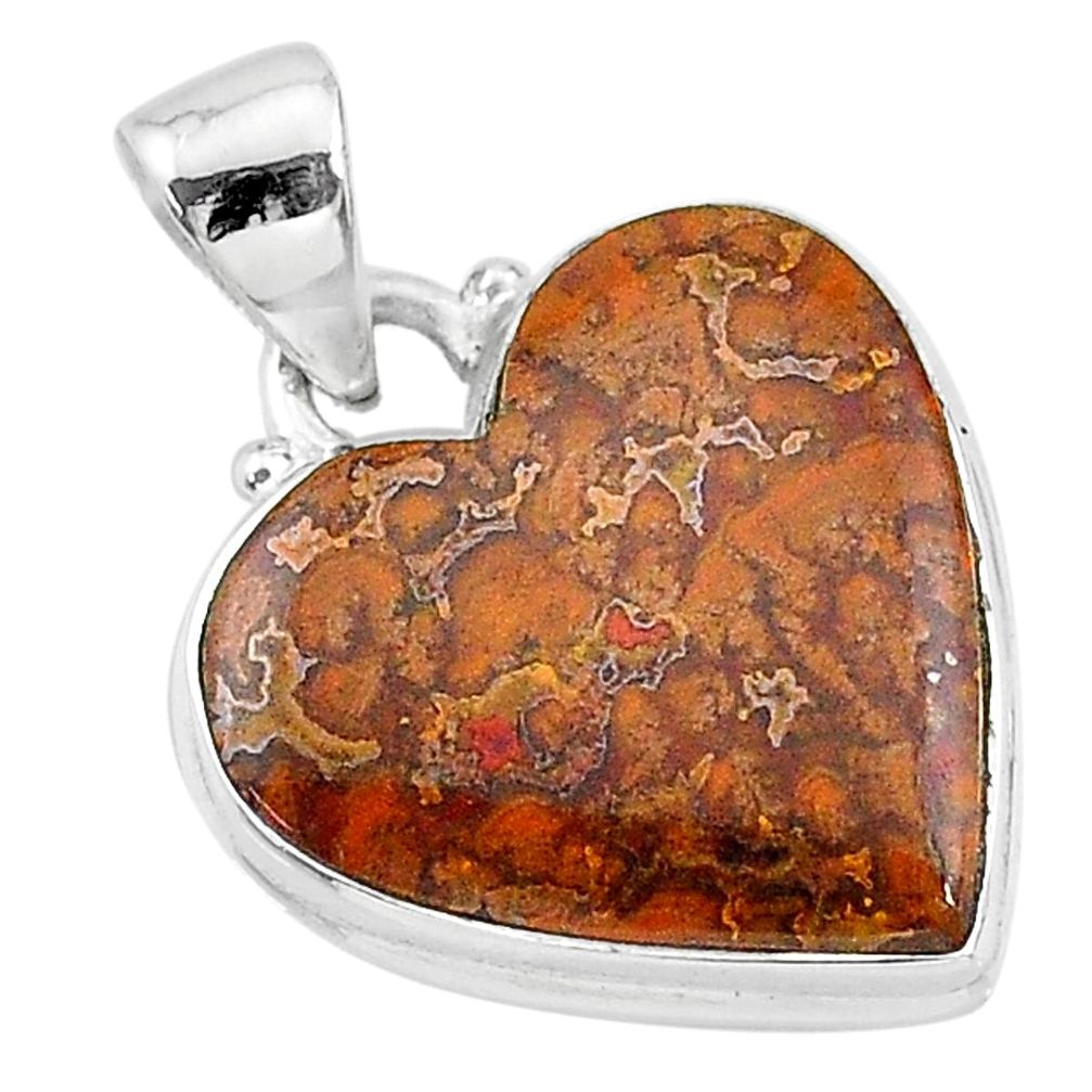 925 silver 13.57cts natural brown moroccan seam agate heart shape pendant t13253