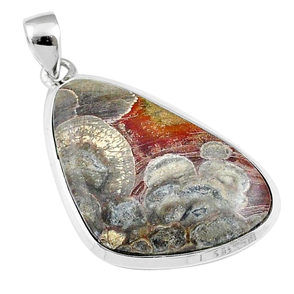 925 silver 21.68cts natural brown mushroom rhyolite fancy shape pendant u21478