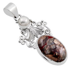 925 silver 13.98cts natural brown mushroom rhyolite oval pearl pendant n25143