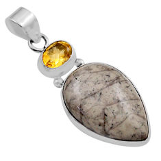 925 silver 16.06cts natural brown mushroom rhyolite pear citrine pendant n25247