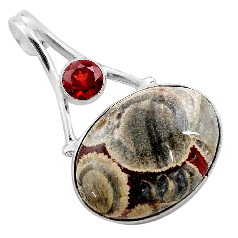 925 silver 18.68cts natural brown mushroom rhyolite red garnet pendant t77638