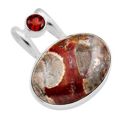 925 silver 15.10cts natural brown mushroom rhyolite red garnet pendant y89883
