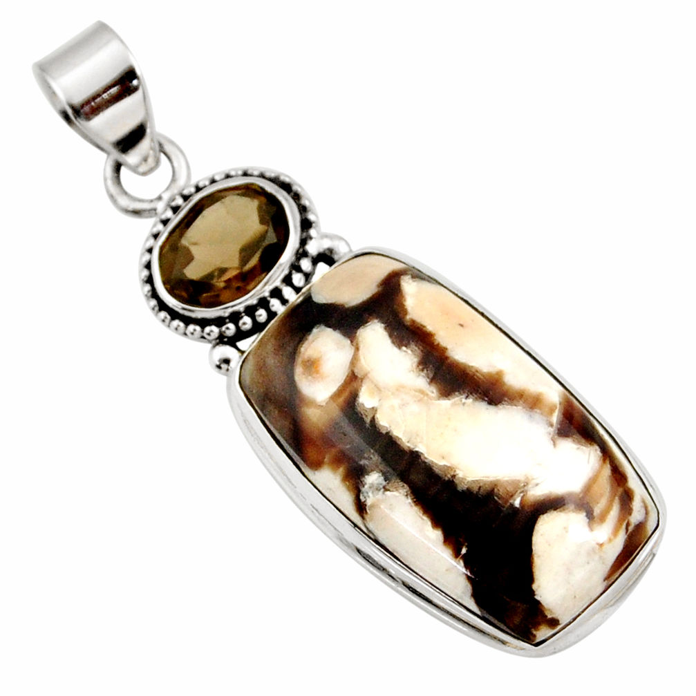 925 silver 21.48cts natural brown peanut petrified wood fossil pendant d41379