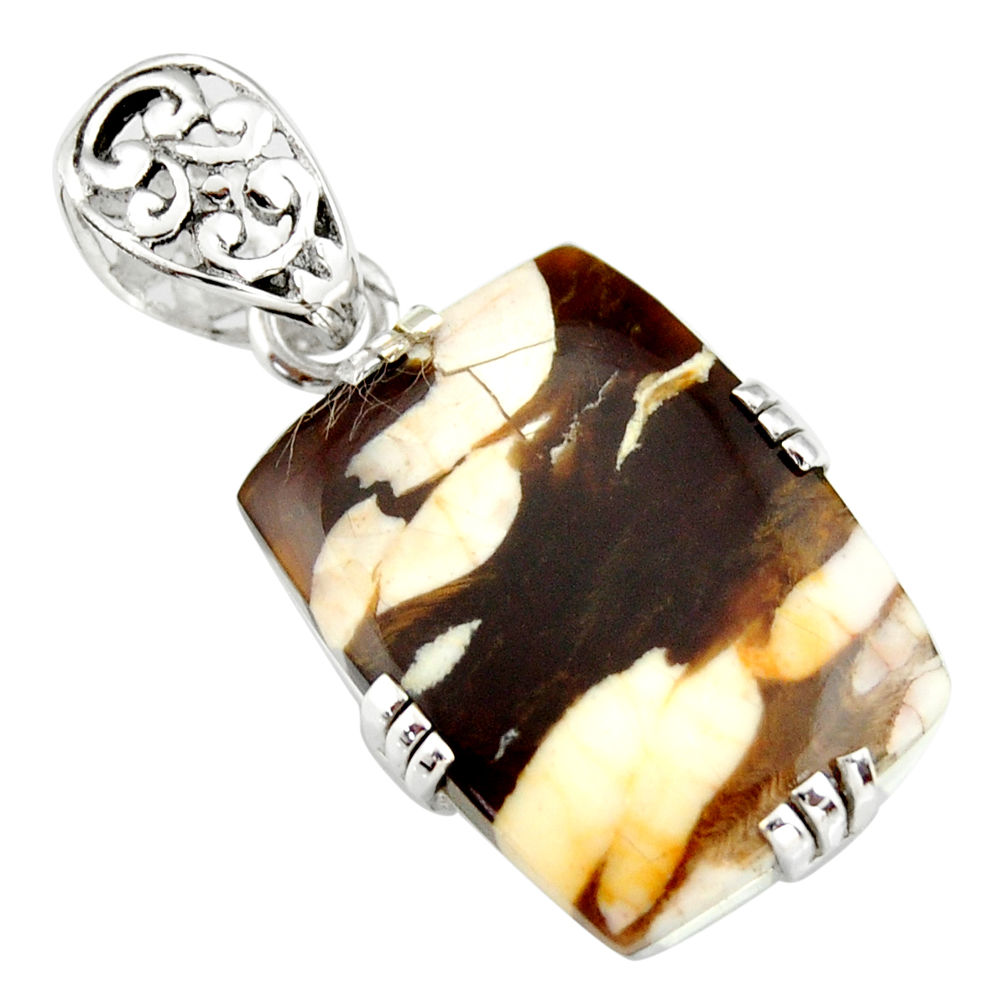 925 silver 17.50cts natural brown peanut petrified wood fossil pendant r20087