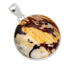 925 silver 24.52cts natural brown peanut petrified wood fossil pendant y77579