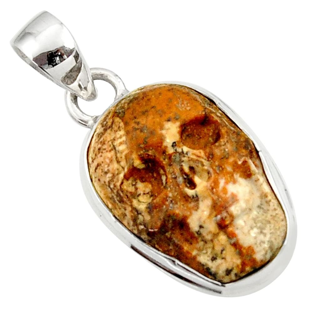 cts natural brown picture jasper carving skull pendant d45238