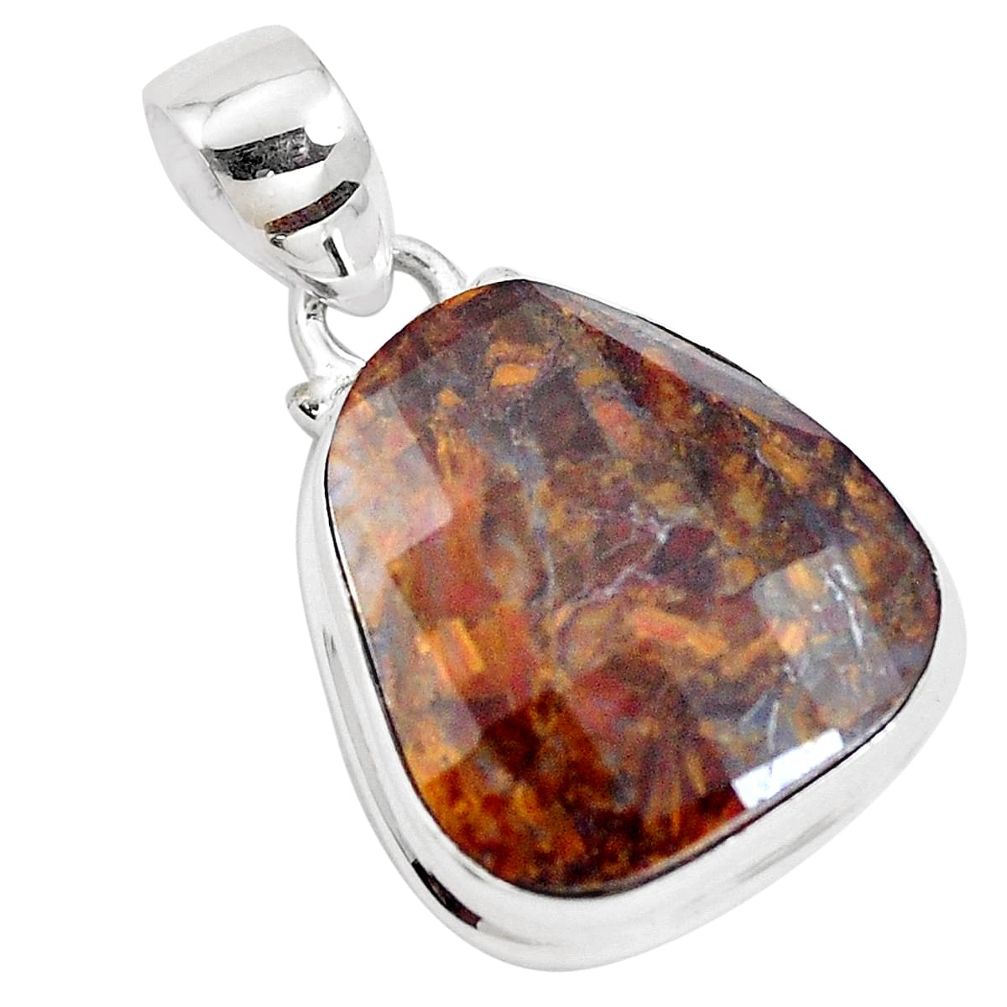 925 silver 15.65cts natural brown pietersite (african) fancy pendant p14668