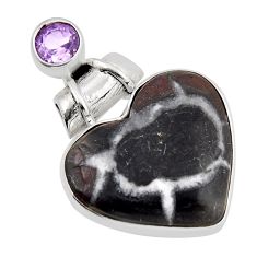 925 silver 12.07cts natural brown septarian gonads heart amethyst pendant y51690