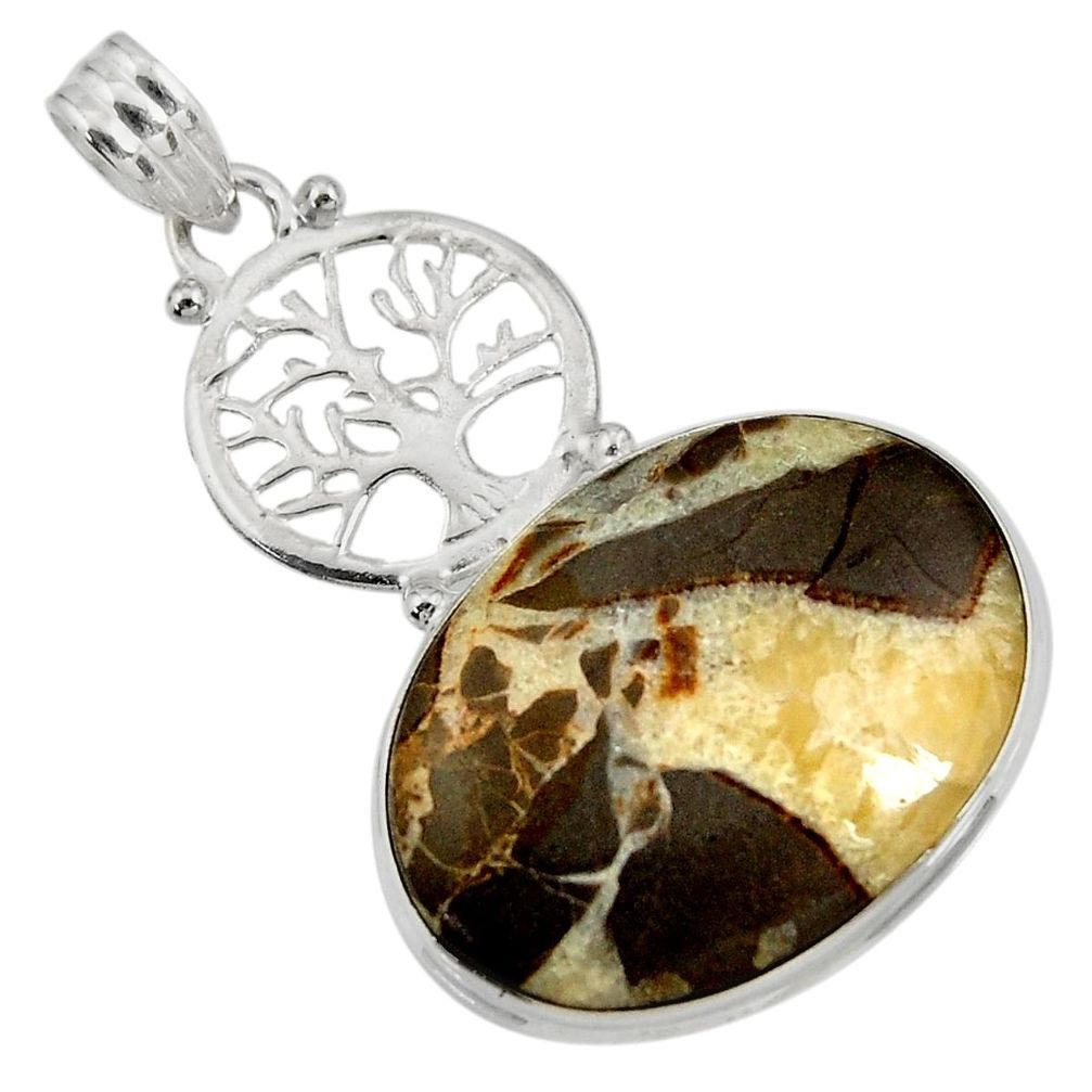 925 silver 24.38cts natural brown septarian gonads tree of life pendant d41487