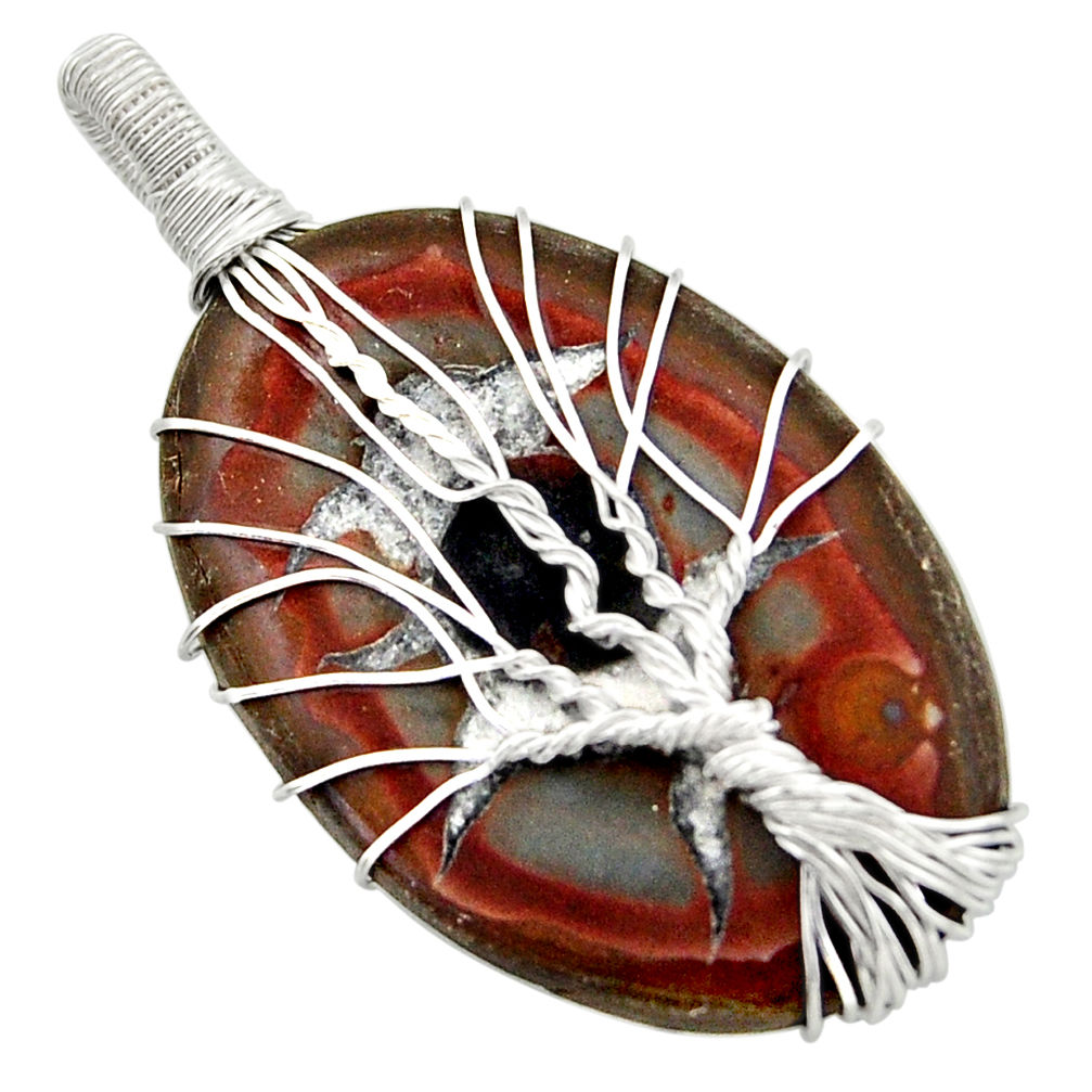 925 silver 22.57cts natural brown septarian gonads tree of life pendant d47612