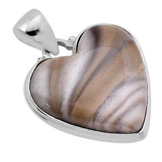 925 silver 14.62cts natural brown striped flint ohio heart shape pendant n51531