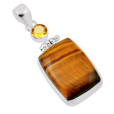 925 silver 19.37cts natural brown tiger's eye octagan citrine pendant n29457