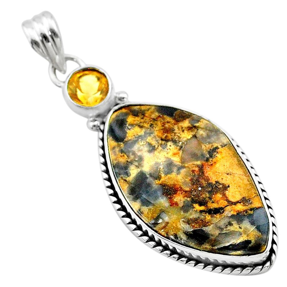 925 silver 17.22cts natural brown turkish stick agate citrine pendant t22720