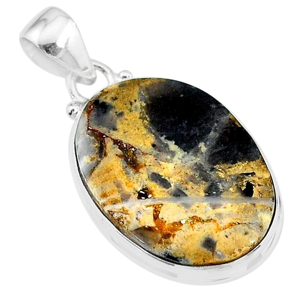 925 silver 15.65cts natural brown turkish stick agate oval pendant t18418