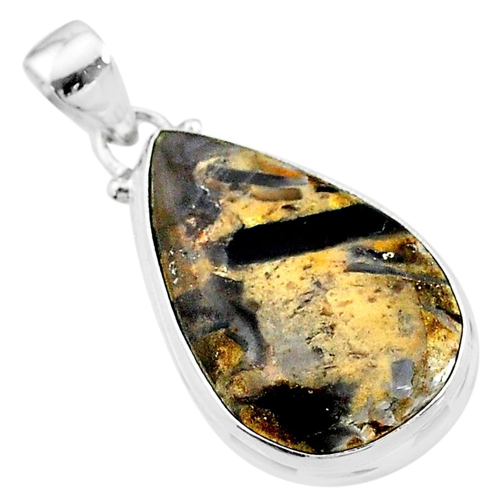 925 silver 15.65cts natural brown turkish stick agate pear pendant t18409