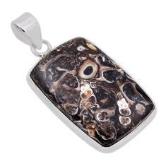 925 silver 25.03cts natural brown turritella fossil snail agate pendant n32087