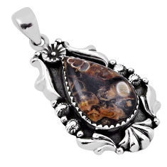 925 silver 14.17cts natural brown turritella fossil snail agate pendant n34010