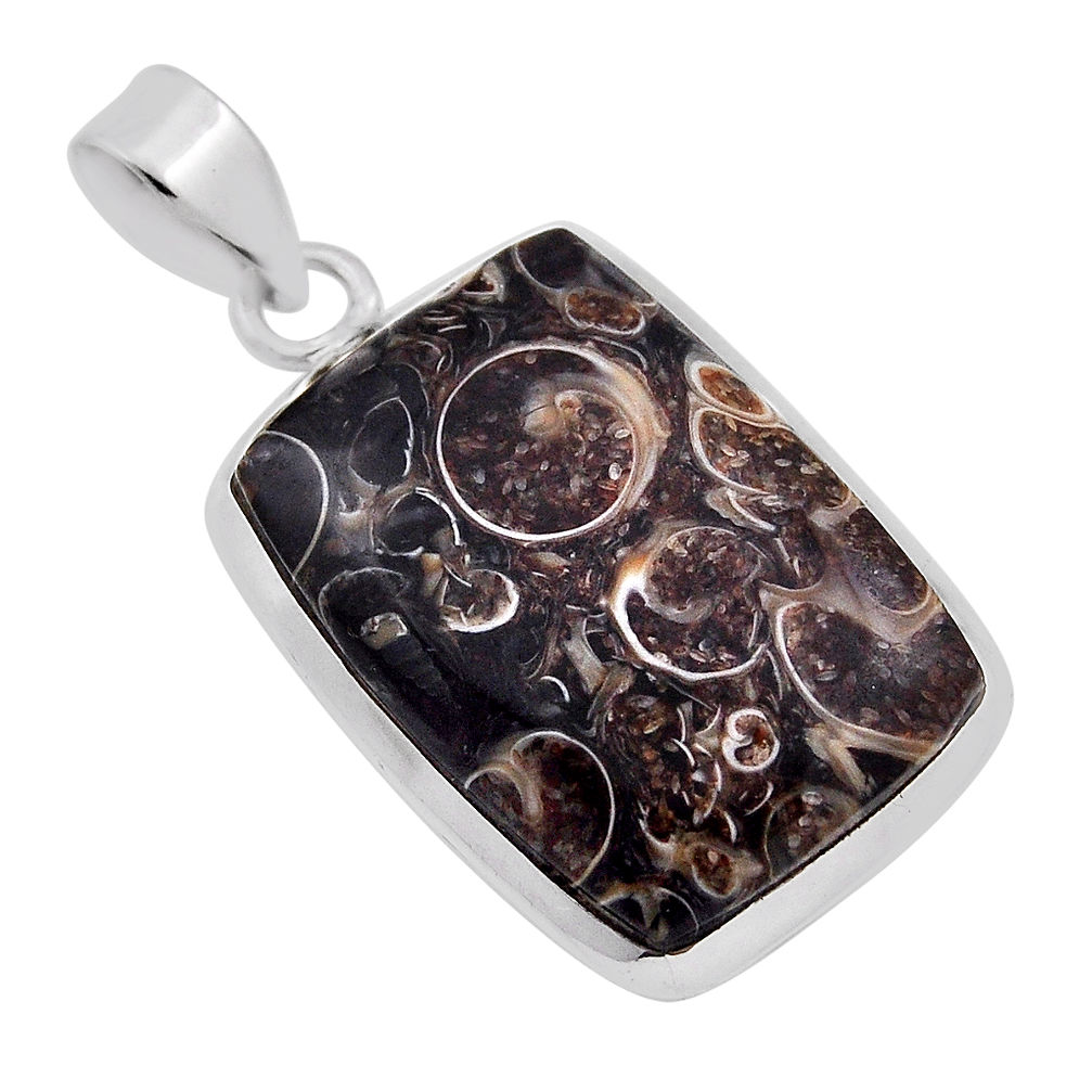 925 silver 16.49cts natural brown turritella fossil snail agate pendant n35060