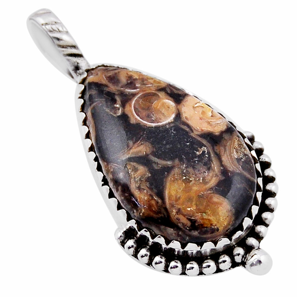 925 silver 13.55cts natural brown turritella fossil snail agate pendant n35606