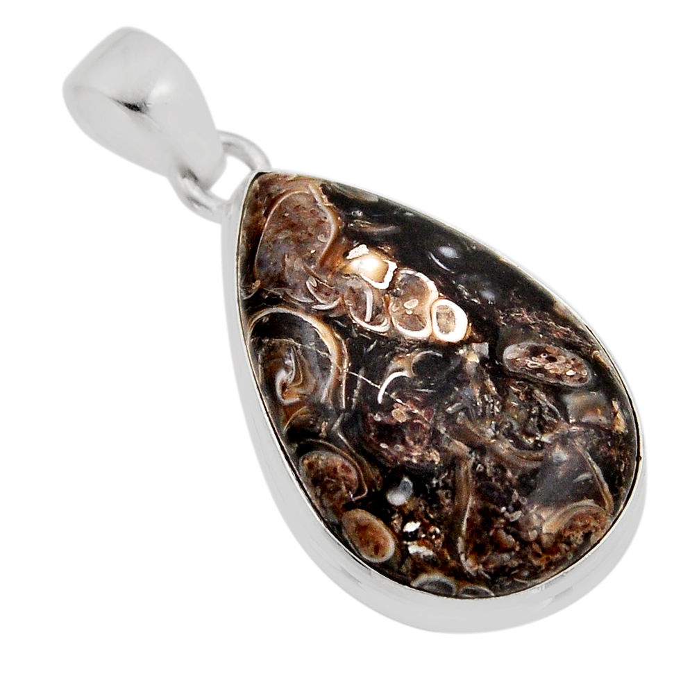 925 silver 13.61cts natural brown turritella fossil snail agate pendant y92358