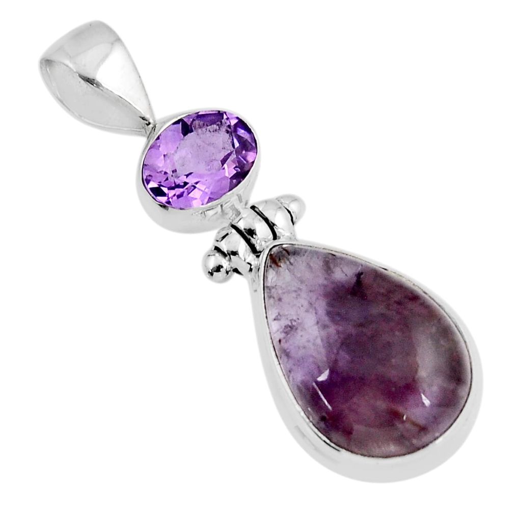 925 silver 10.30cts natural cacoxenite super seven pear amethyst pendant y54289