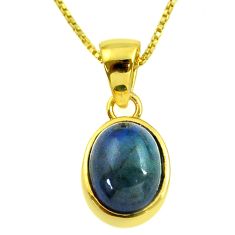 925 silver 3.64cts natural chalama black opal gold polished oval 18' chain pendant u22513
