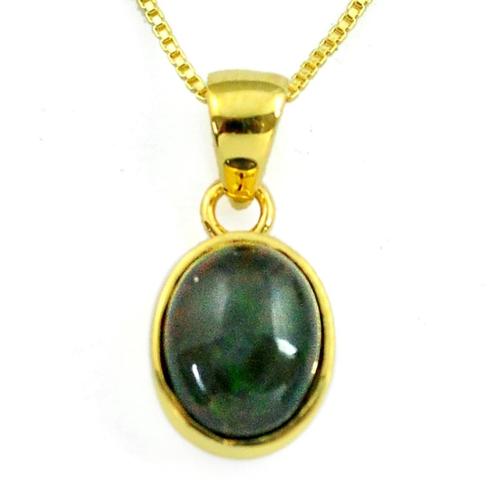 925 silver 3.42cts natural chalama black opal gold polished oval 18' chain pendant u22518