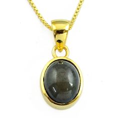 925 silver 3.55cts natural chalama black opal gold polished oval 18' chain pendant u22519