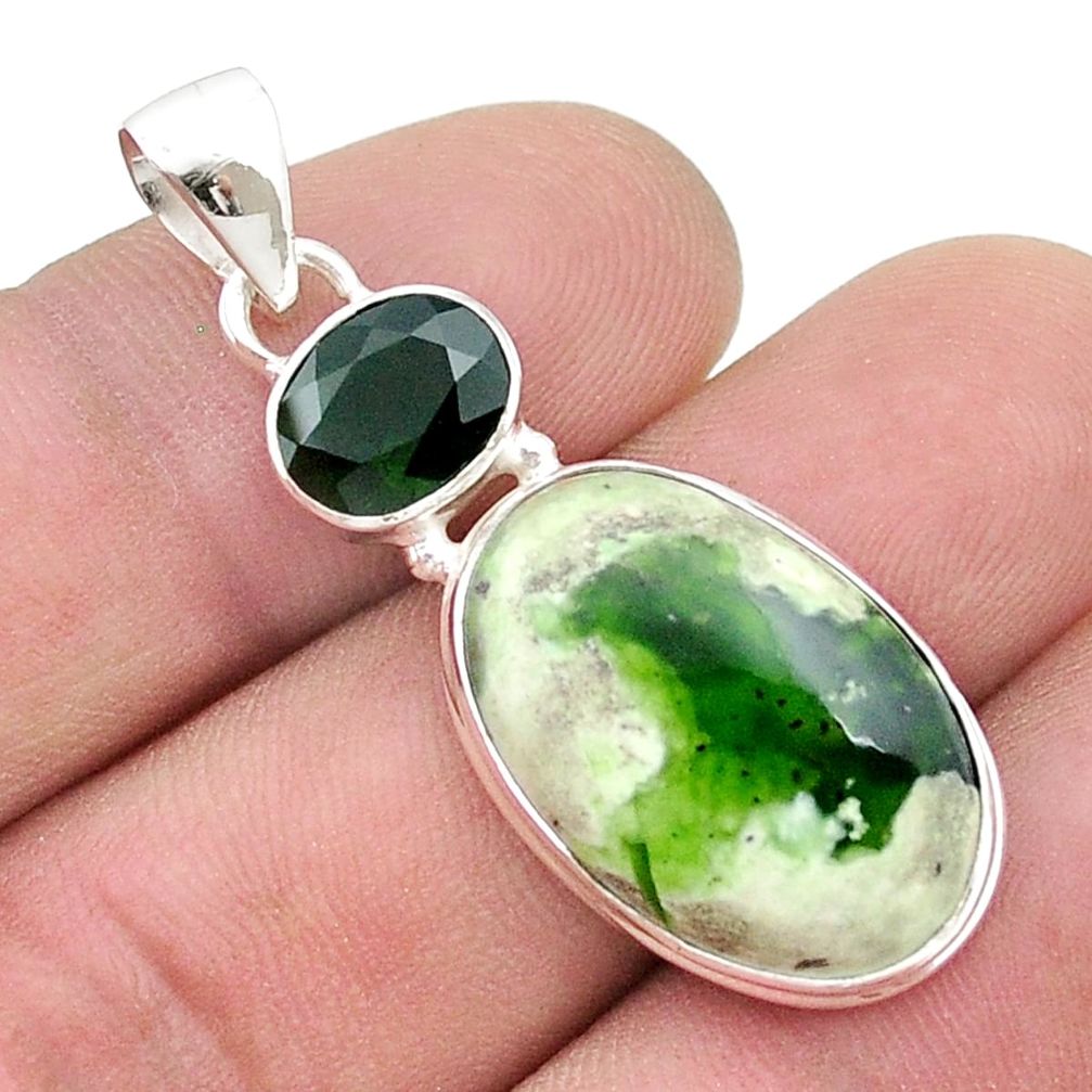 925 silver 14.57cts natural chrome chalcedony chrome diopside pendant u48343