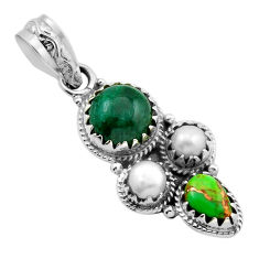 925 silver 8.23cts natural chrome diopside copper turquoise pearl pendant y86478