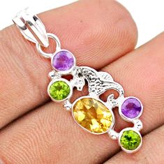 925 silver 3.72cts natural citrine amethyst peridot seahorse pendant u14685