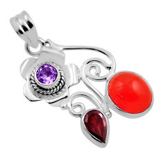 925 silver 8.22cts natural cornelian (carnelian) garnet amethyst pendant n25300