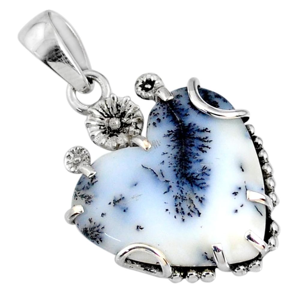 925 silver 12.19cts natural dendrite opal (merlinite) heart pendant r67593