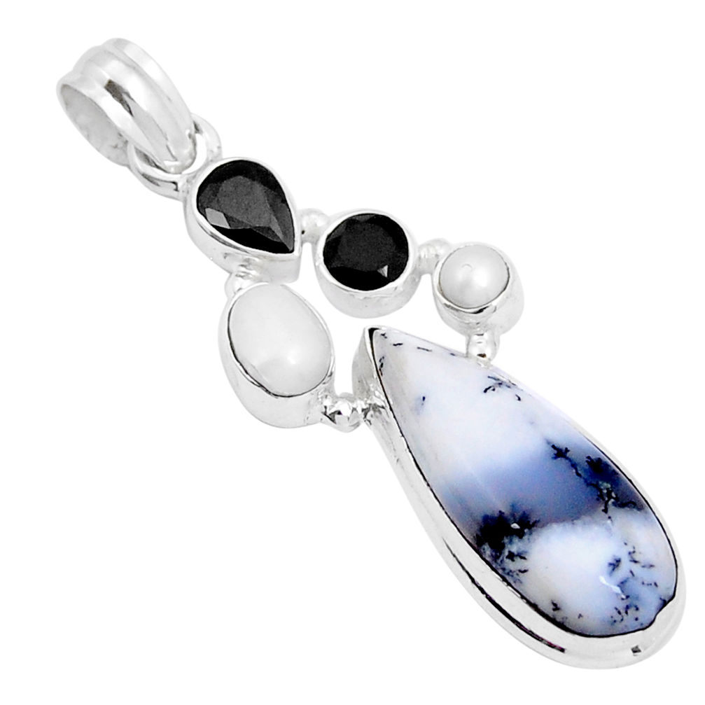 925 silver 13.26cts natural dendrite opal (merlinite) pearl onyx pendant y5500