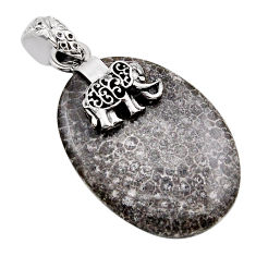 925 silver 11.93cts natural dinosaur bone fossilized elephant pendant y91475