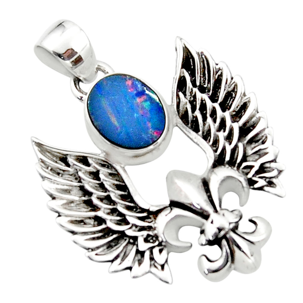 925 silver 3.49cts natural doublet opal australian feather charm pendant r52872