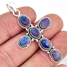 925 silver 7.00cts natural doublet opal australian holy cross pendant y80309