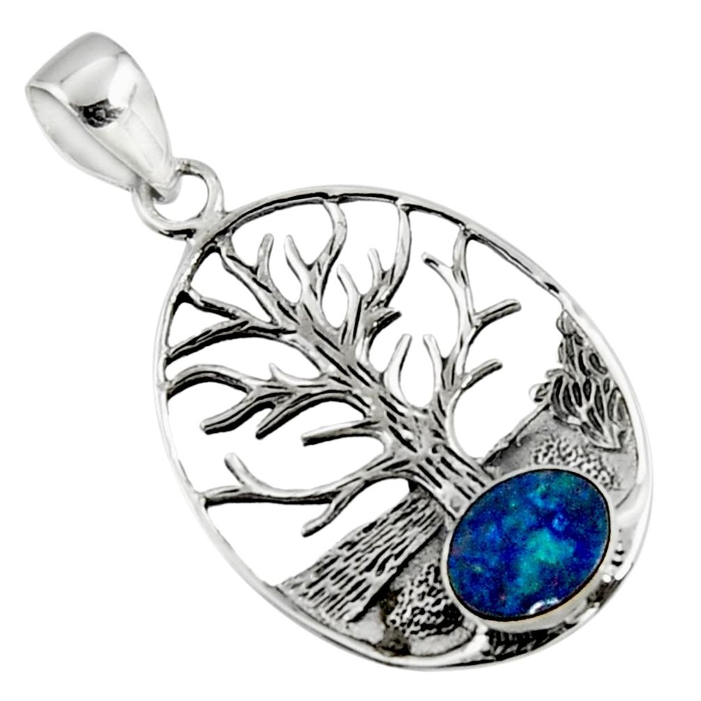 925 silver 2.44cts natural doublet opal australian tree of life pendant r50870