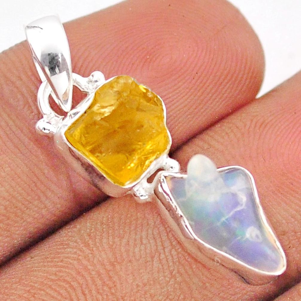 925 silver 7.13cts natural ethiopian opal citrine rough pendant jewelry u6804