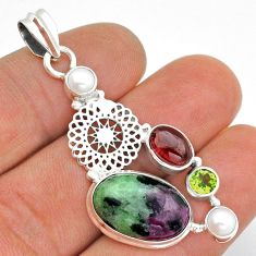 925 silver 10.22cts natural eudialyte oval garnet peridot pearl pendant u86793