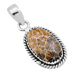 925 silver 6.82cts natural fossil coral (agatized) petoskey stone pendant n43930